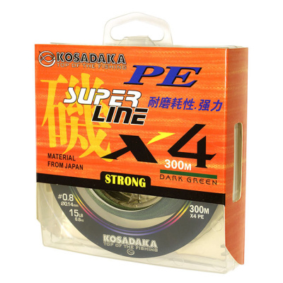 Леска плетеная (шнур) KOSADAKA SUPER PE X4 (BSLX4-300-DG-040  (300 м 0,4мм) )