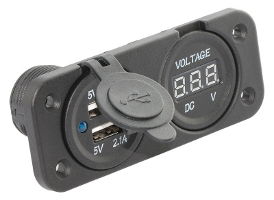 Два зарядных гнезда USB с вольтметром